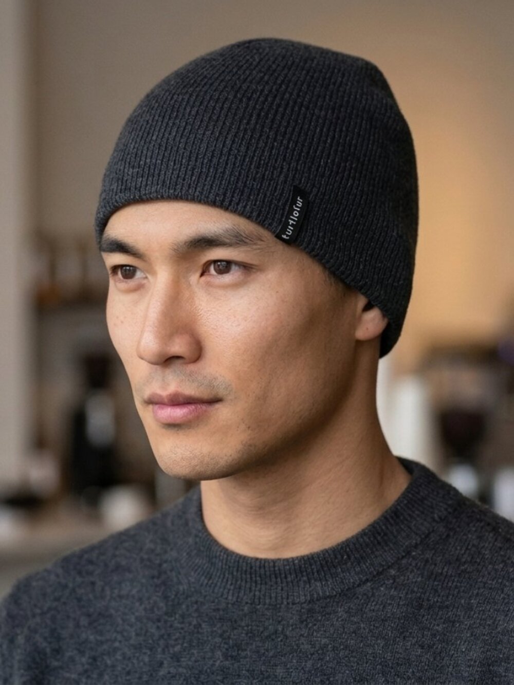 Turtlefur Navy Marled Knit Beanie Wool Blend Cozy Winter Preppy Cozy Unisex OS
